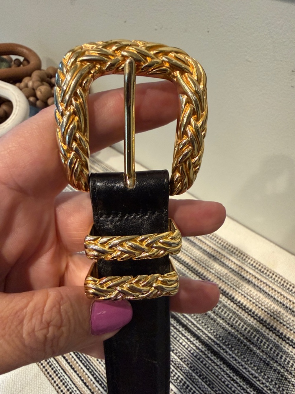 Brighton Black Leather Belt Gold Braided Buckle Size S Classic Statement Belt - Picture 11 of 11